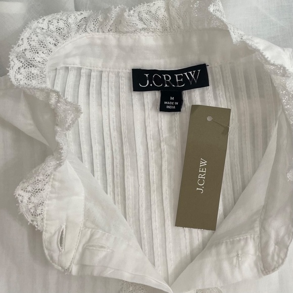 NWT!! J. CREW Lace Trim Cinched-Waist Cotton Voile White Top Blouse Medium - Picture 12 of 16